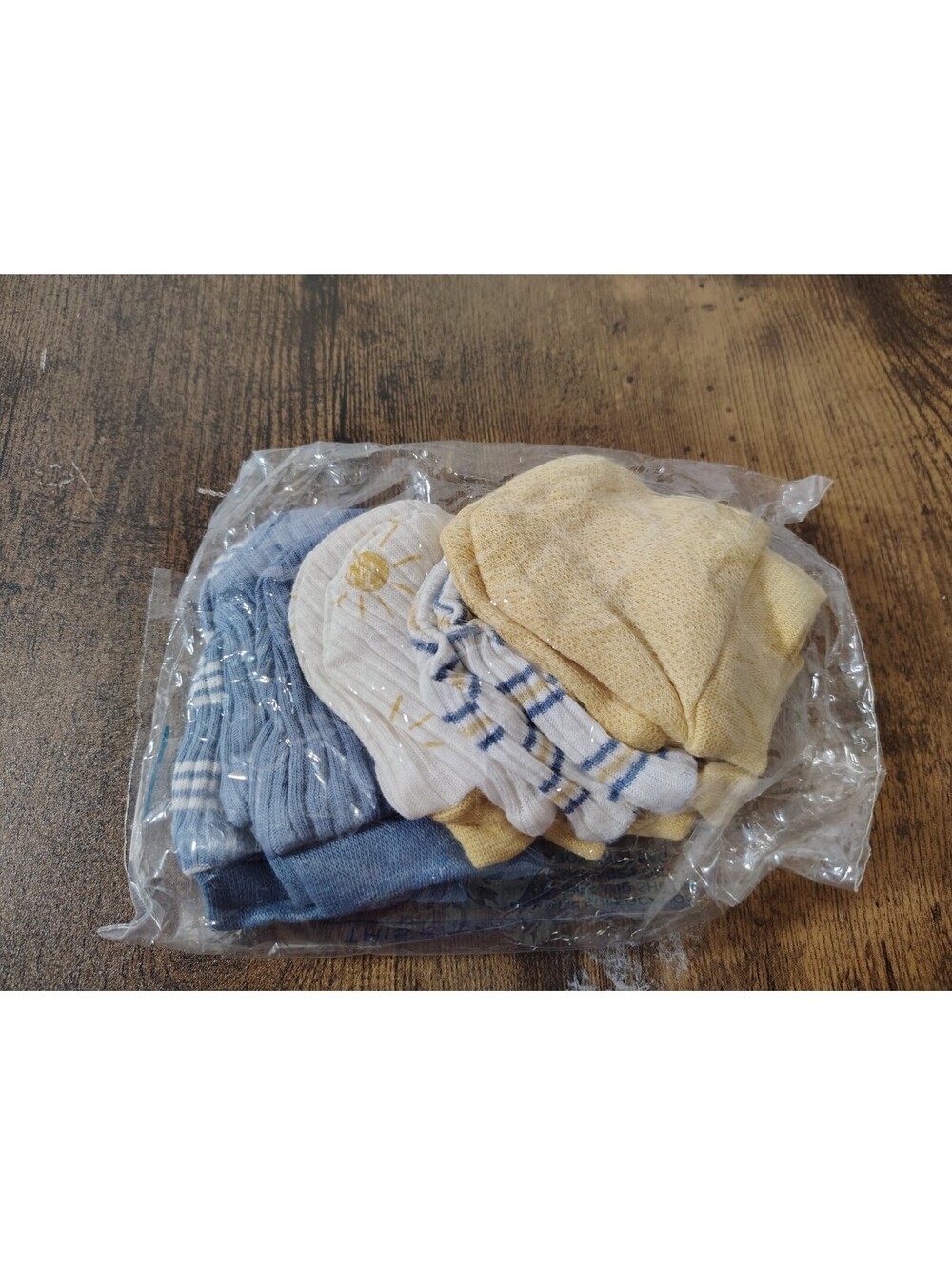 NWT Infant Baby Mittens Set Blue White Yellow Sun Stripe Scratch Mitts Gloves